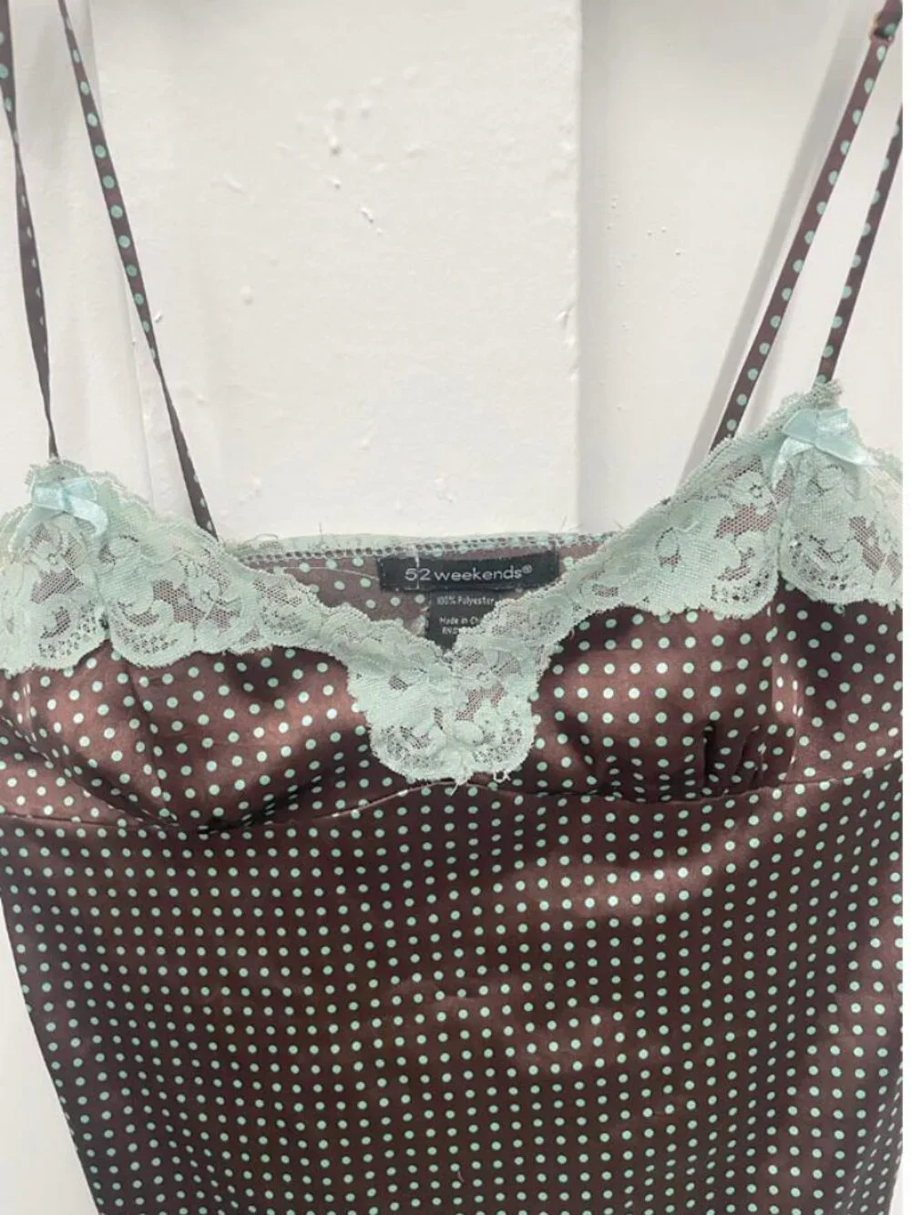 Polka Dot Lace Trim Camisole Tank Top | Adjustable Spaghetti Strap